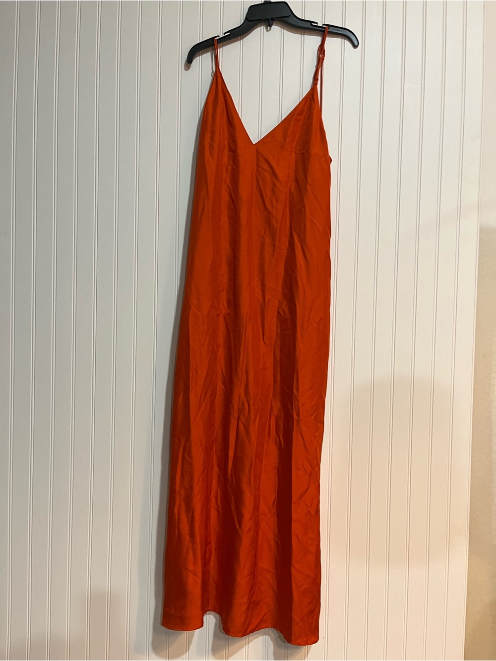 V-Neck Orange Slip Maxi Dress with Thin Straps - Picture 3 of 7